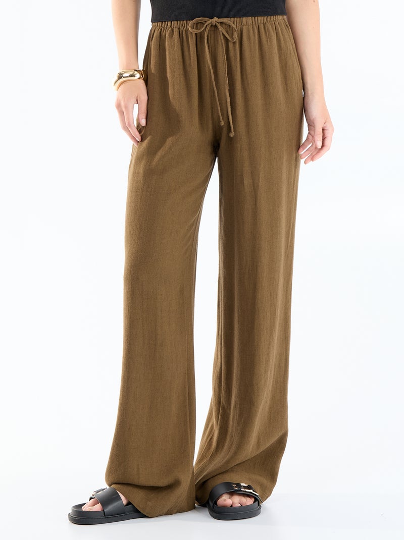 Pantaloni in lino con 2 tasche Marrone - Kiabi
