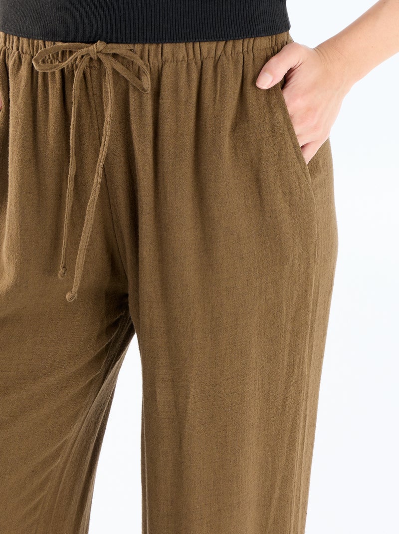 Pantaloni in lino con 2 tasche Marrone - Kiabi