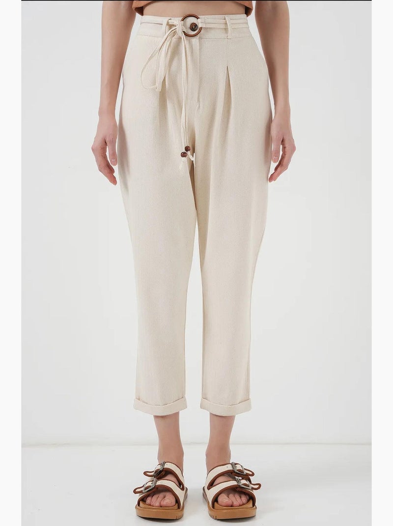 Pantaloni in lino con cintura bdart Crema - Kiabi