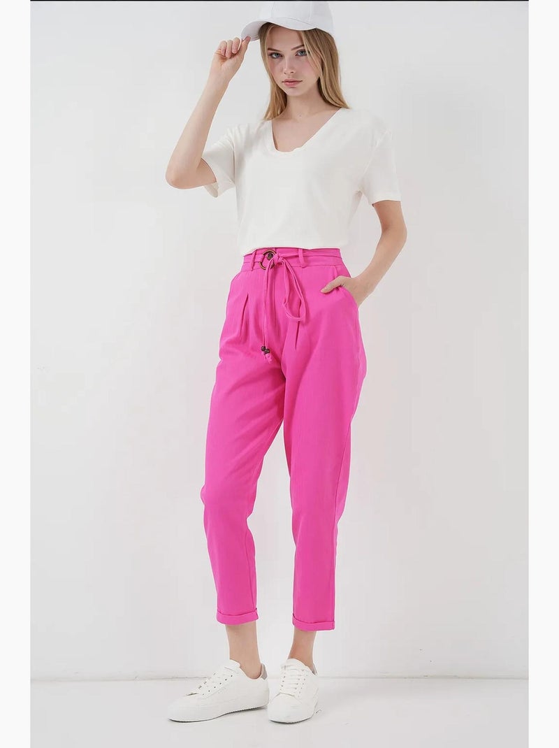 Pantaloni in lino con cintura bdart Magenta - Kiabi