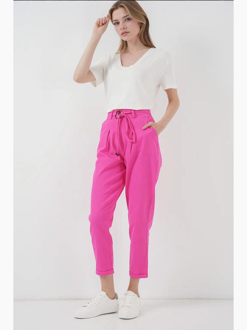 Pantaloni in lino con cintura bdart Magenta - Kiabi