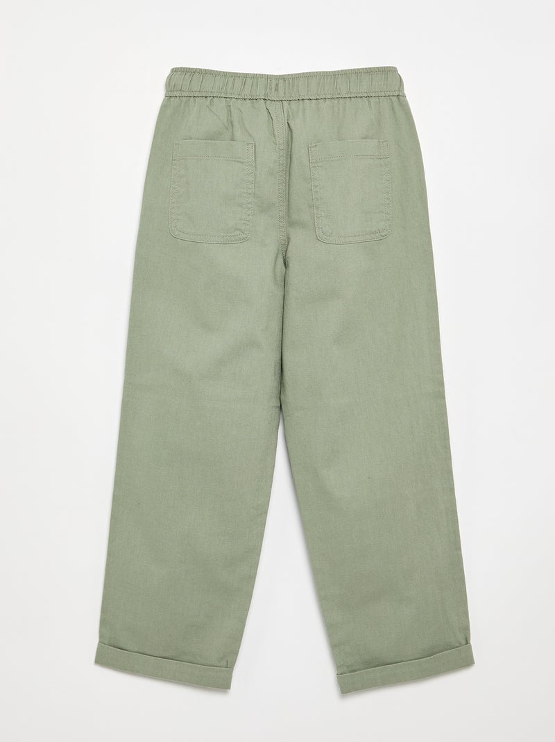 Pantaloni in lino e cotone Verde - Kiabi