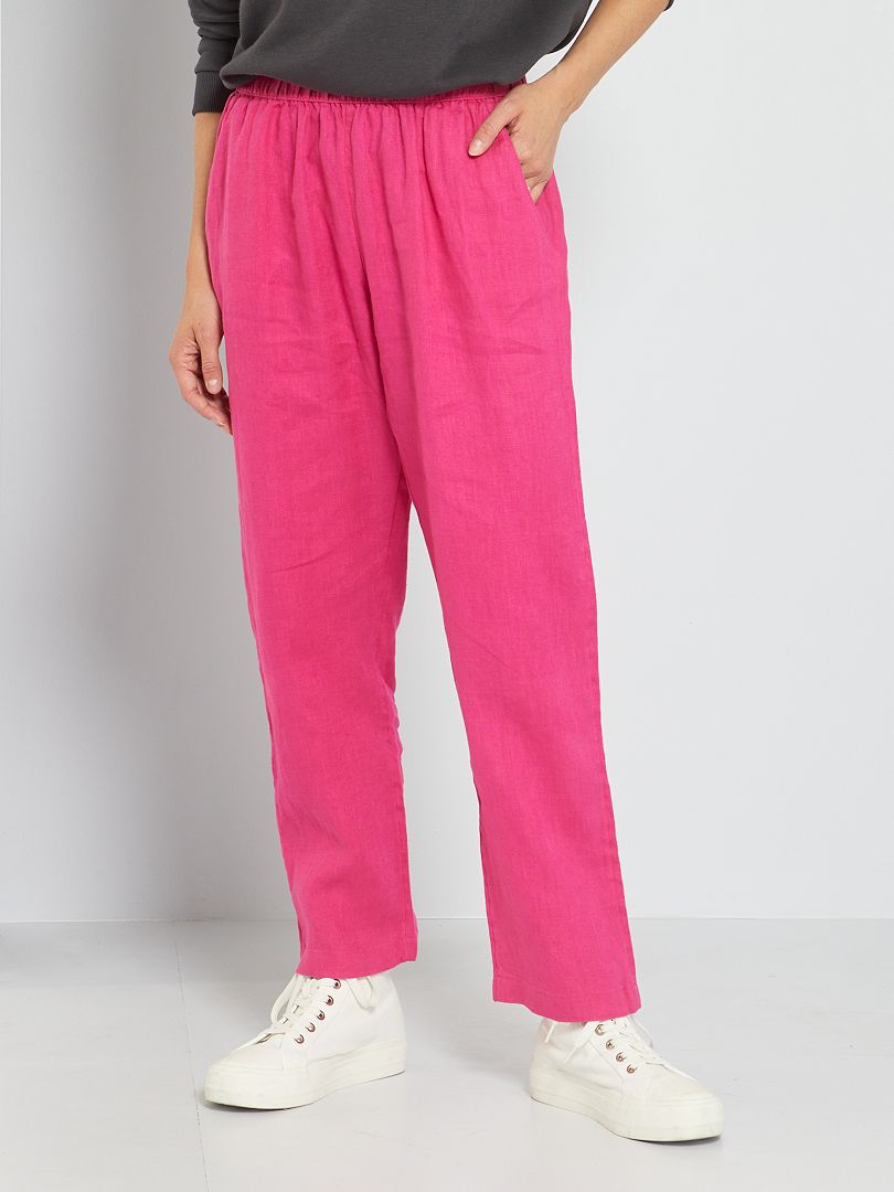 Pantaloni in lino rosa scuro - Kiabi