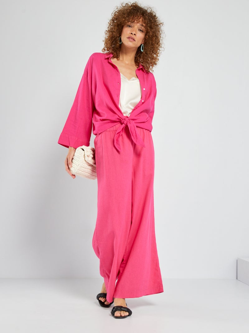 Pantaloni in lino wide leg rosa acceso - Kiabi