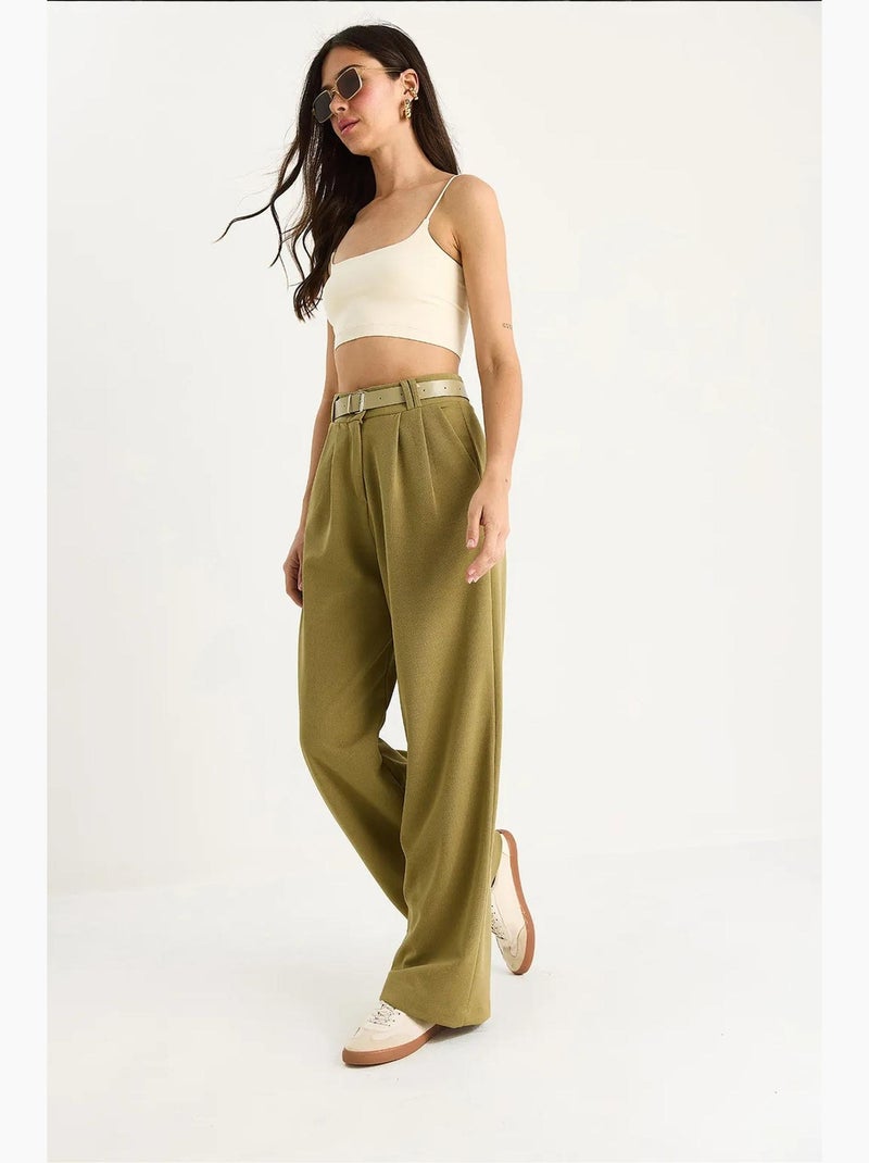 Pantaloni in maglia a gamba ampia con cintura lucci Verde kaki - Kiabi