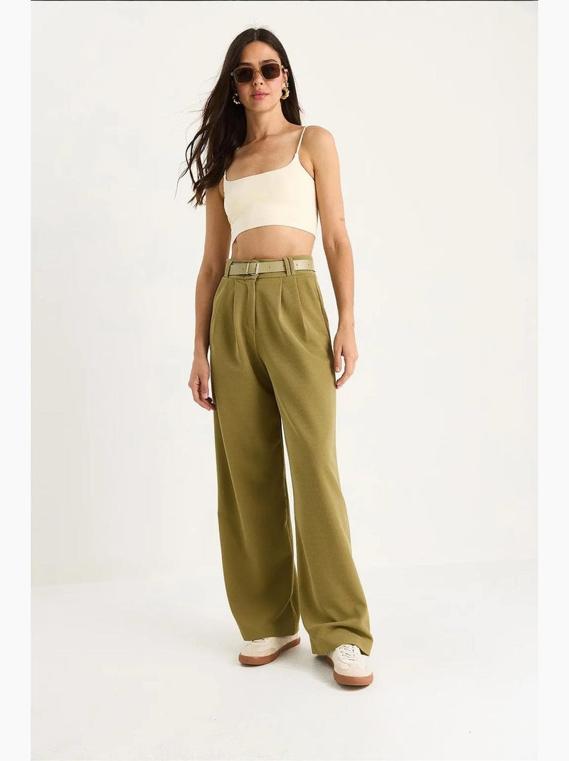 Pantaloni in maglia a gamba ampia con cintura lucci Verde kaki - Kiabi