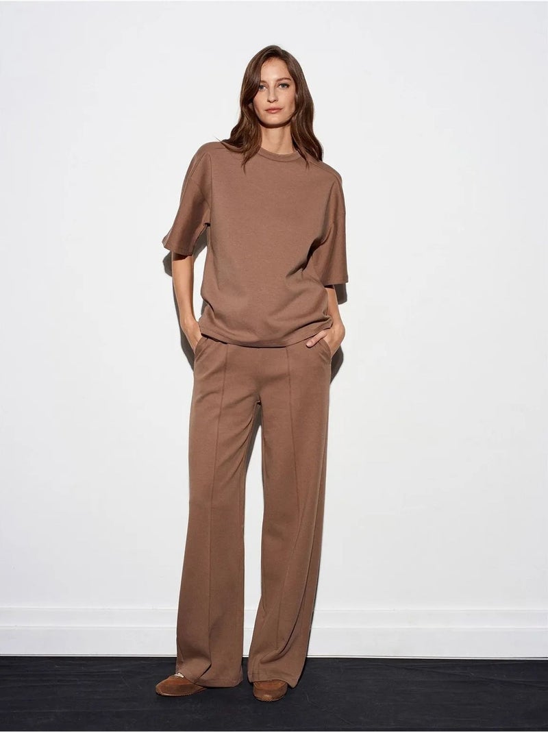 Pantaloni in maglia a gamba ampia dilvin Tortora - Kiabi