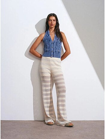 Pantaloni in maglia a righe a vita alta e gamba ampia da donna dilvin