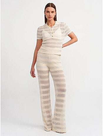Pantaloni in maglia a righe a vita alta e gamba ampia da donna dilvin