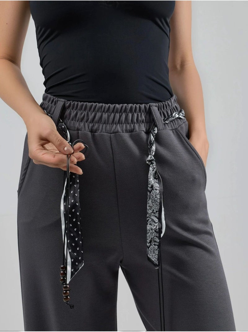 Pantaloni in maglia a vita alta con cintura e gamba dritta modal touch, hiccup Grigio - Kiabi