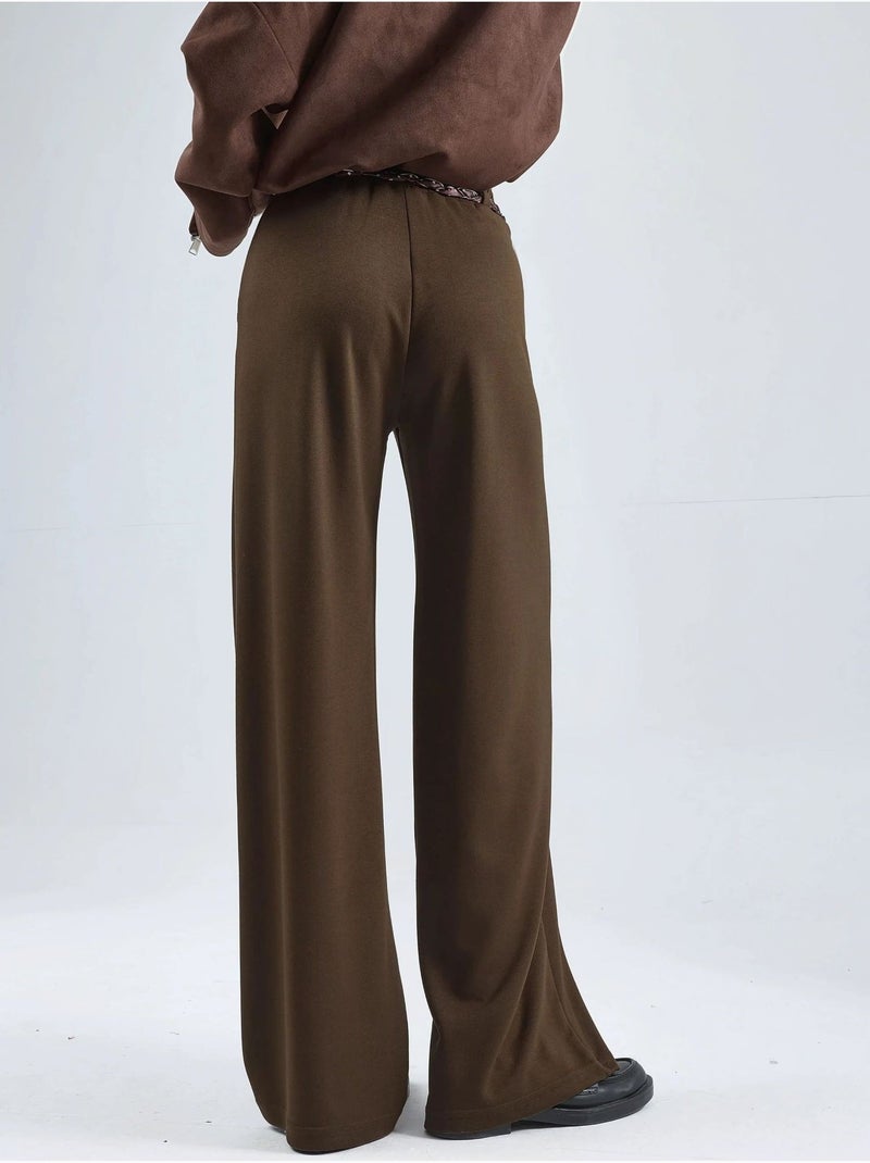Pantaloni in maglia a vita alta con cintura e gamba dritta modal touch, hiccup Marrone scuro - Kiabi