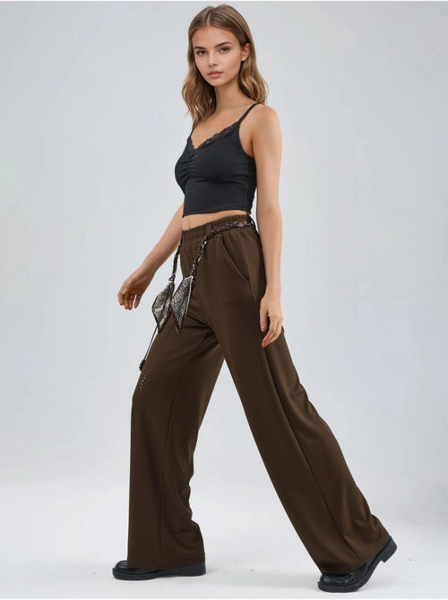 Pantaloni in maglia a vita alta con cintura e gamba dritta modal touch, hiccup - Kiabi Pantaloni in maglia a vita alta con cintura e gamba dritta modal touch, hiccup - Kiabi
