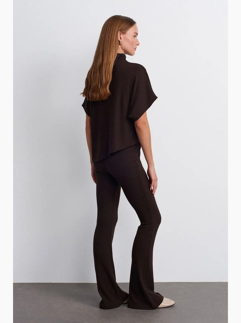 Pantaloni in maglia a zampa a vita alta dilvin Marrone cioccolato - Kiabi