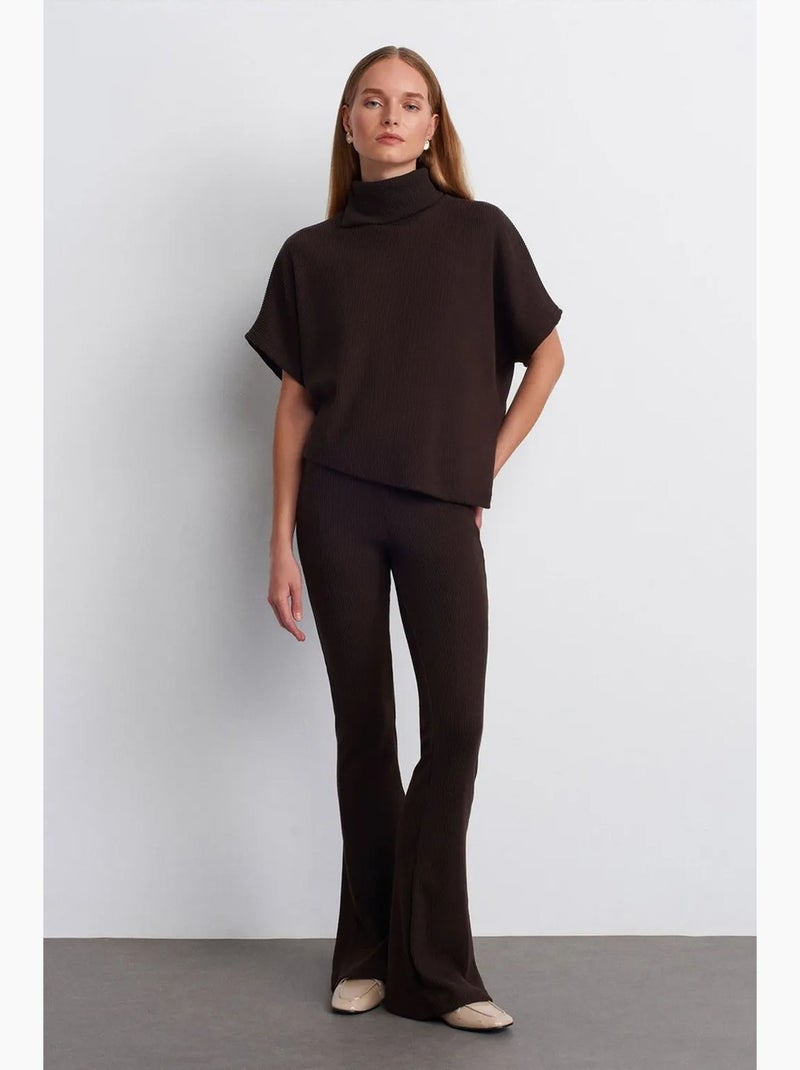 Pantaloni in maglia a zampa a vita alta dilvin Marrone cioccolato - Kiabi
