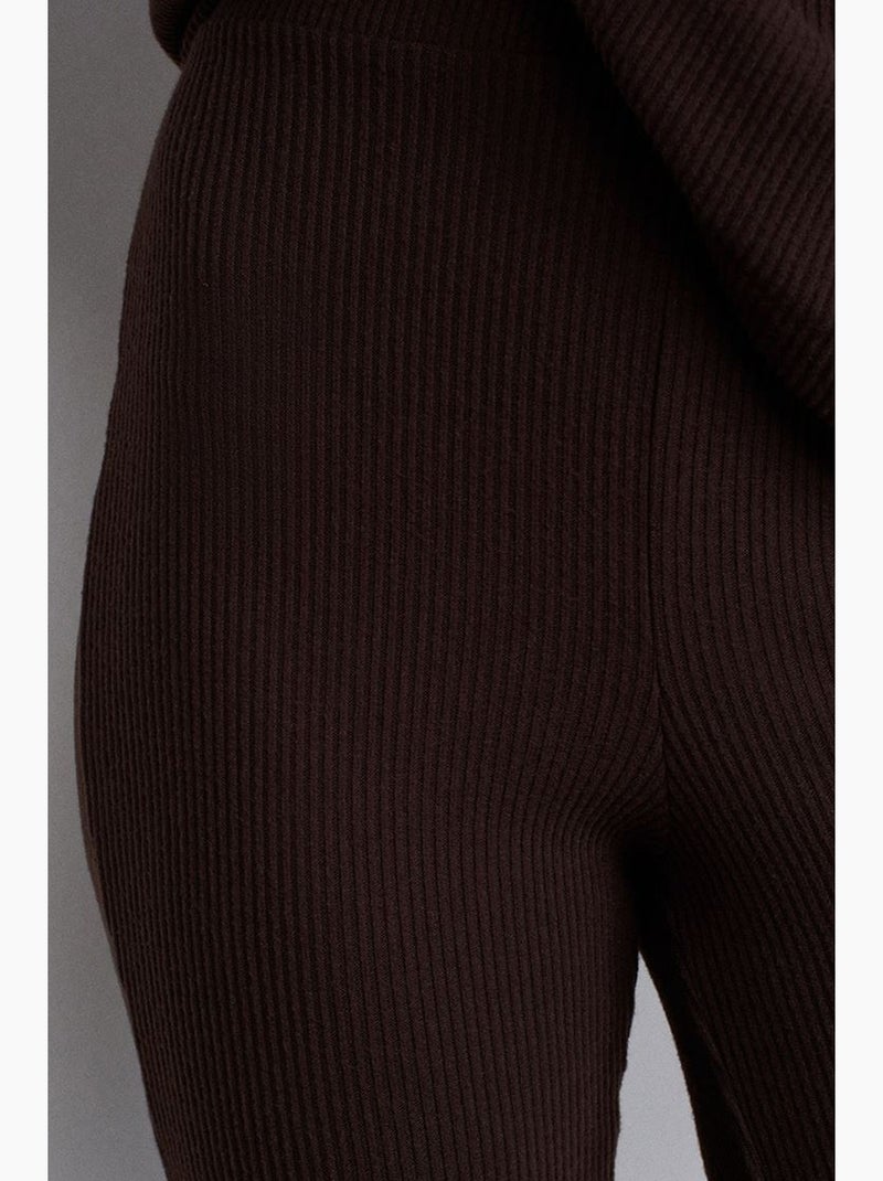 Pantaloni in maglia a zampa a vita alta dilvin Marrone cioccolato - Kiabi