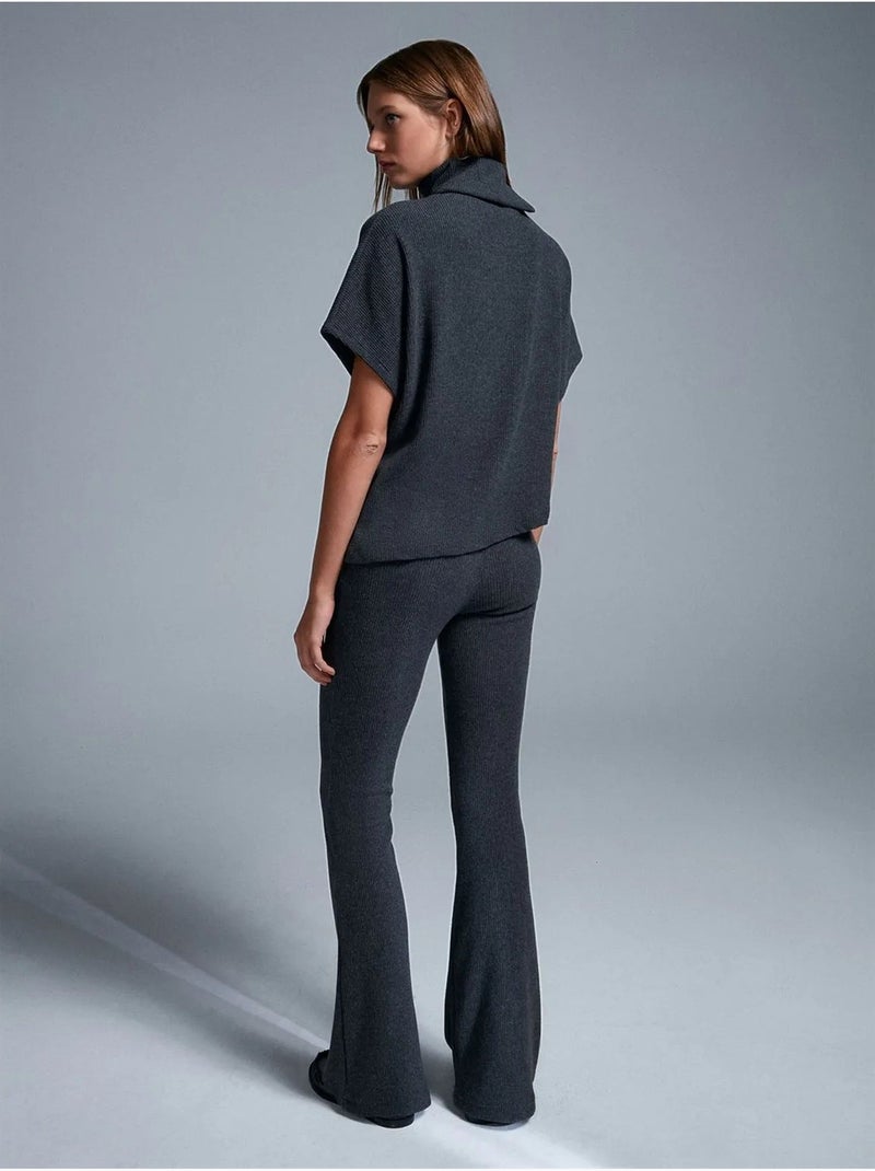 Pantaloni in maglia a zampa a vita alta Grigio antracite - Kiabi