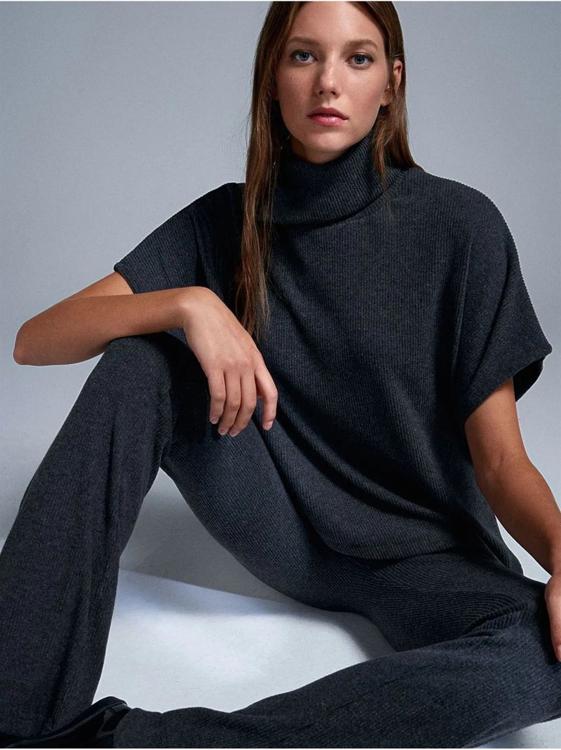 Pantaloni in maglia a zampa a vita alta Grigio antracite - Kiabi