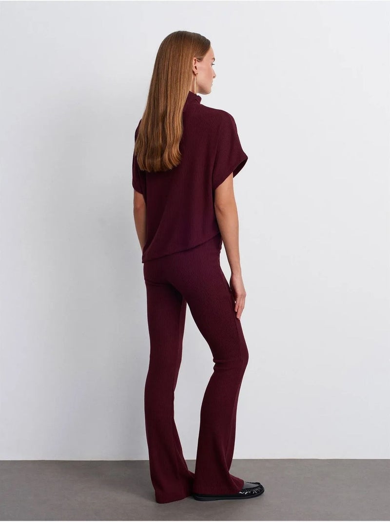 Pantaloni in maglia a zampa a vita alta Rosso bordeaux - Kiabi