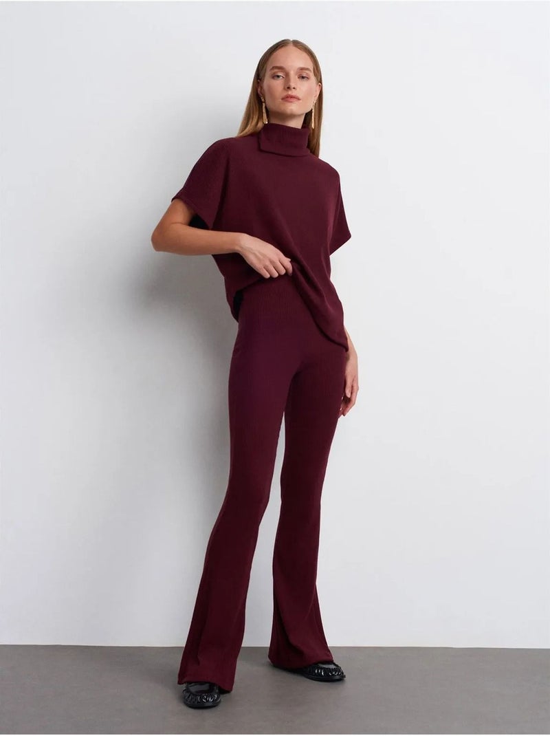 Pantaloni in maglia a zampa a vita alta Rosso bordeaux - Kiabi