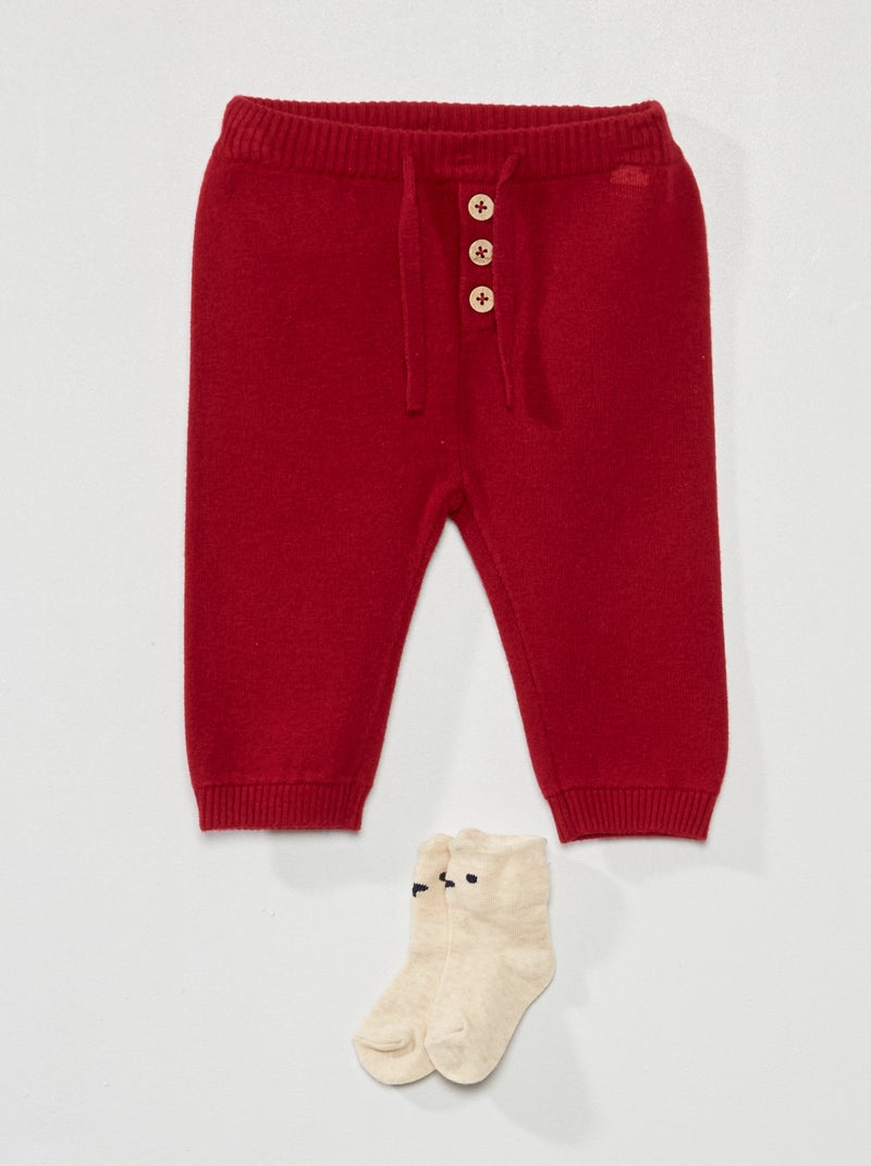 Pantaloni in maglia + calzini Rosso - Kiabi