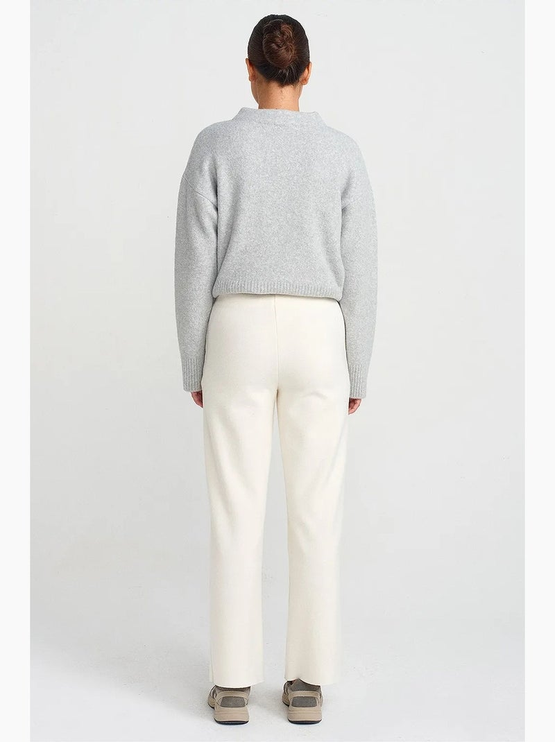 Pantaloni in maglia da donna a vita alta a gamba ampia dilvin Bianco sporco - Kiabi