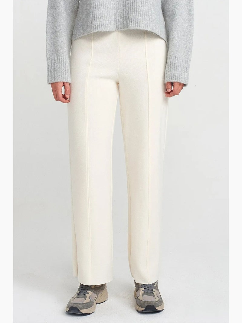 Pantaloni in maglia da donna a vita alta a gamba ampia dilvin Bianco sporco - Kiabi