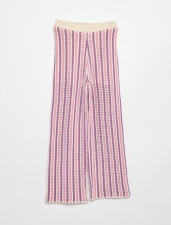 Pantaloni in maglia effetto uncinetto a righe