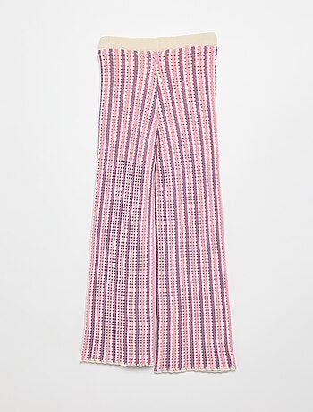 Pantaloni in maglia effetto uncinetto a righe