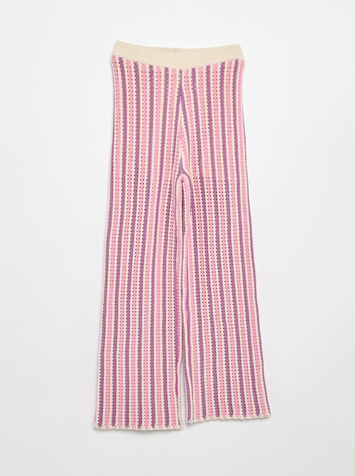 Pantaloni in maglia effetto uncinetto a righe - Kiabi