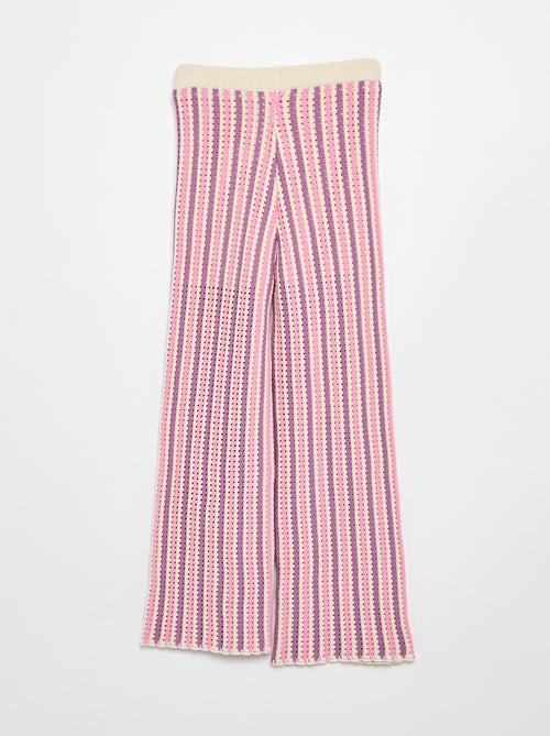 Pantaloni in maglia effetto uncinetto a righe - Kiabi