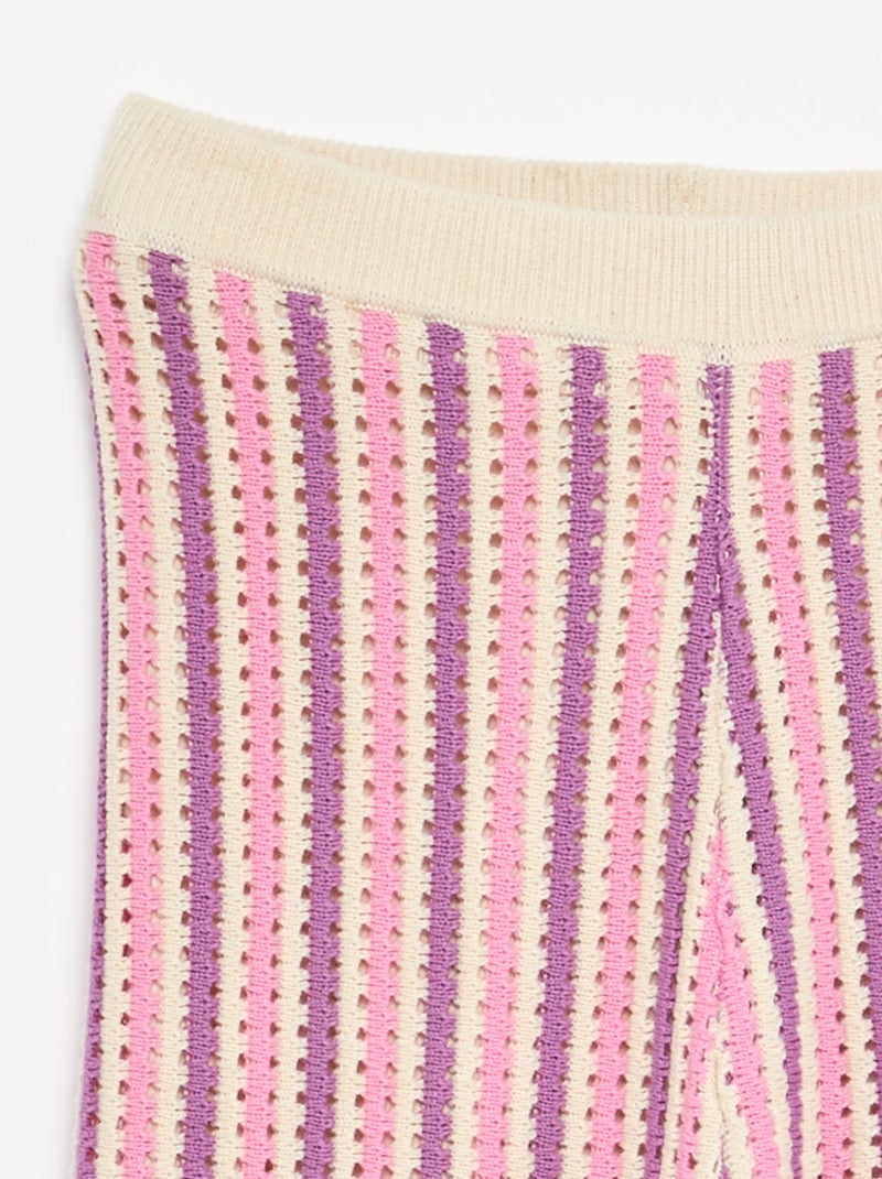 Pantaloni in maglia effetto uncinetto a righe Viola - Kiabi