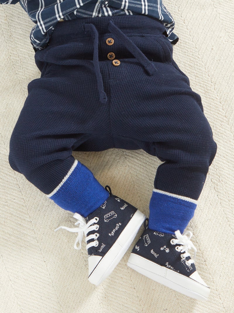 Pantaloni in maglia goffrata elasticizzata blu - Kiabi