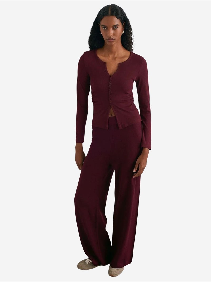 Pantaloni in maglia lurex a gamba ampia da donna dilvin Rosso bordeaux - Kiabi
