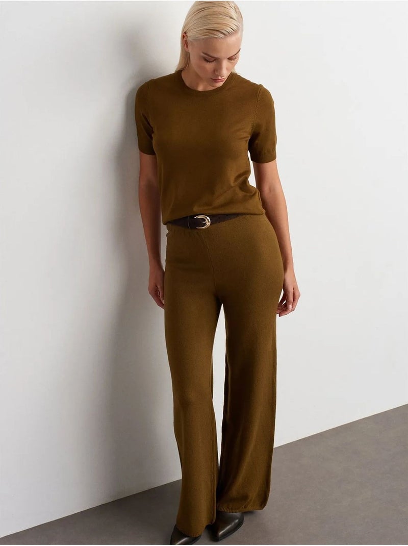 Pantaloni in maglia lurex a gamba ampia da donna dilvin Verde kaki - Kiabi