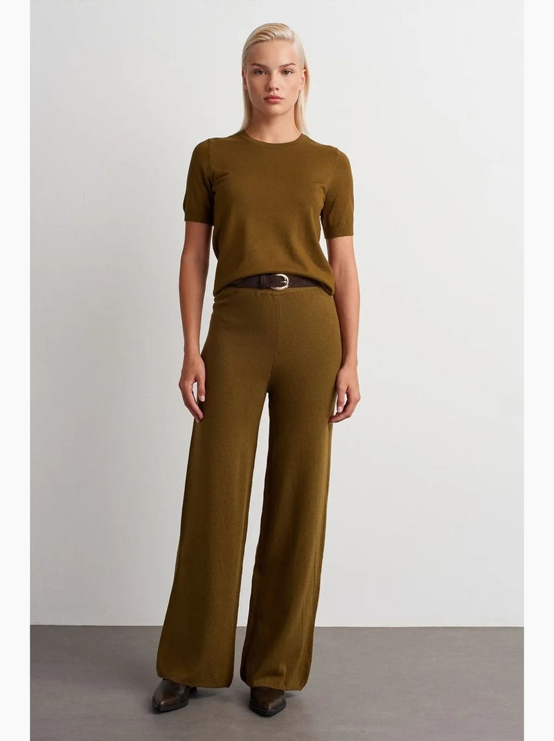 Pantaloni in maglia lurex a gamba ampia da donna dilvin Verde kaki - Kiabi