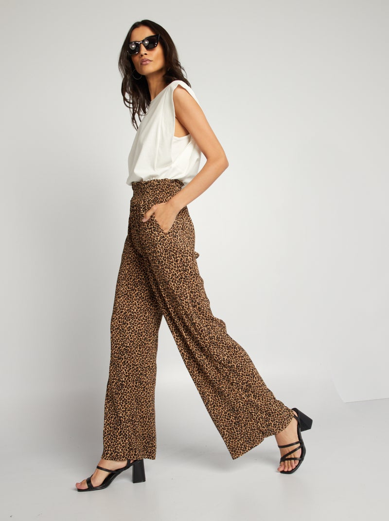 Pantaloni in maglia plissettata con elastico in vita BEIGE - Kiabi