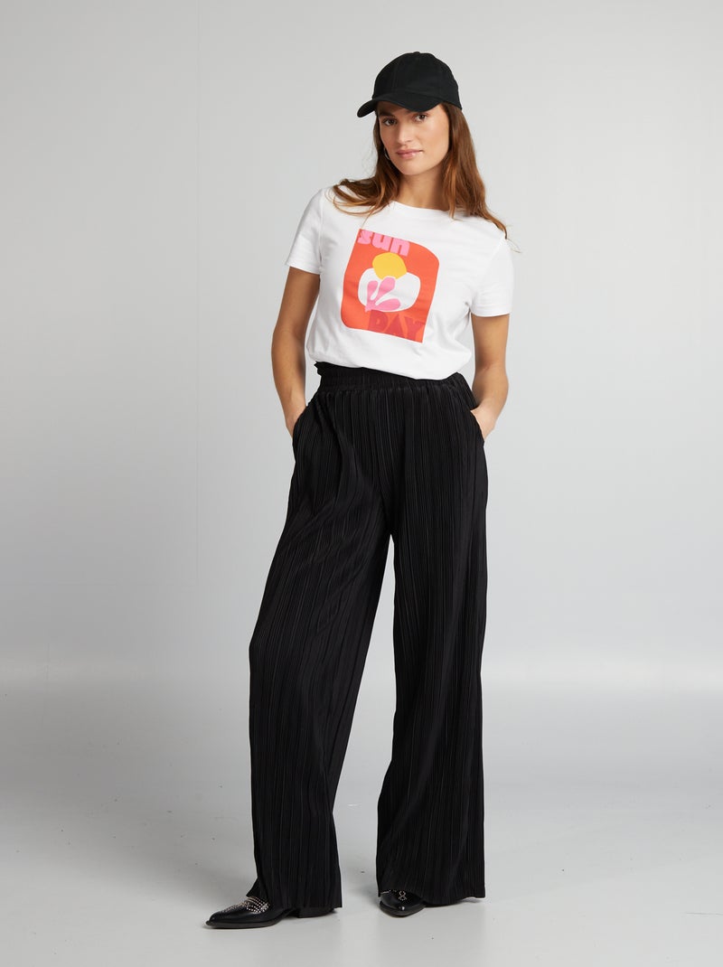 Pantaloni in maglia plissettata con elastico in vita nero - Kiabi