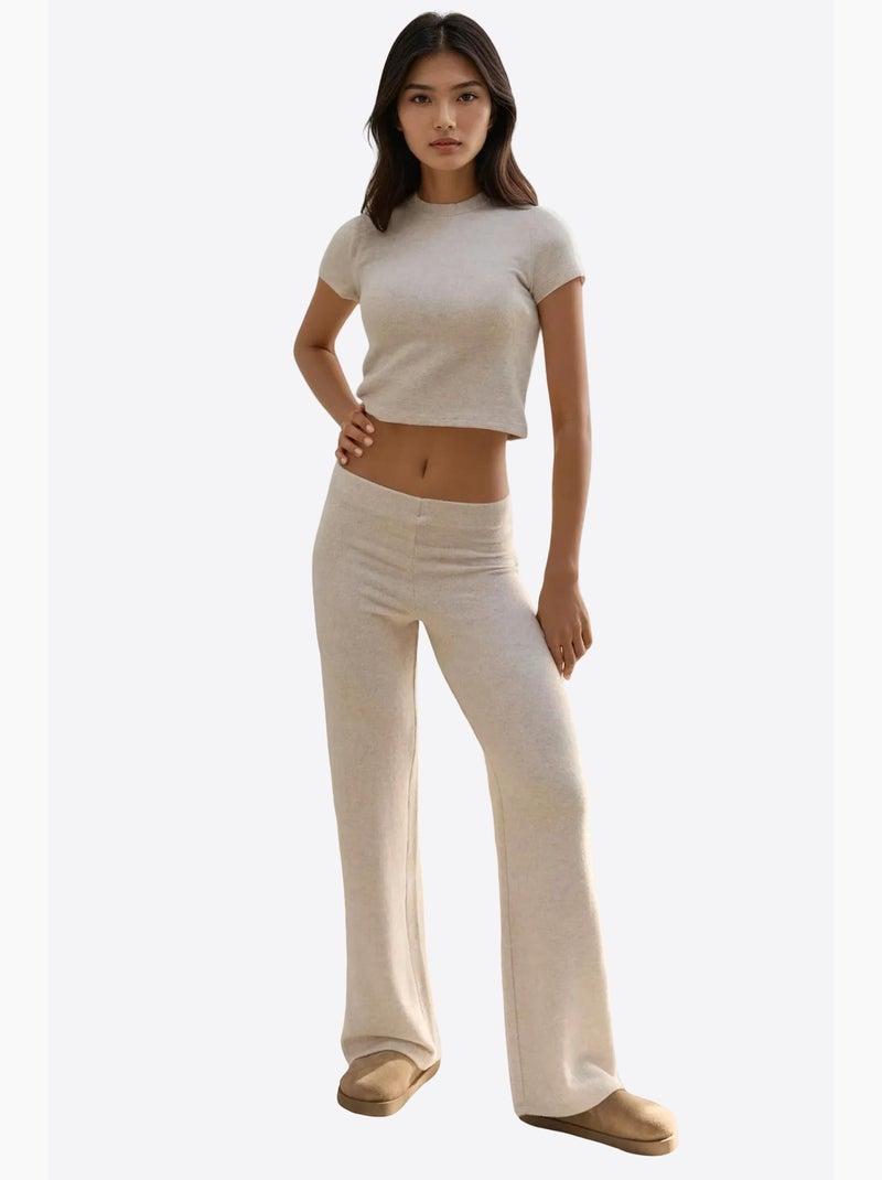 Pantaloni in maglia testurizzata morbida con vita elasticizzata hiccup Beige argilla - Kiabi