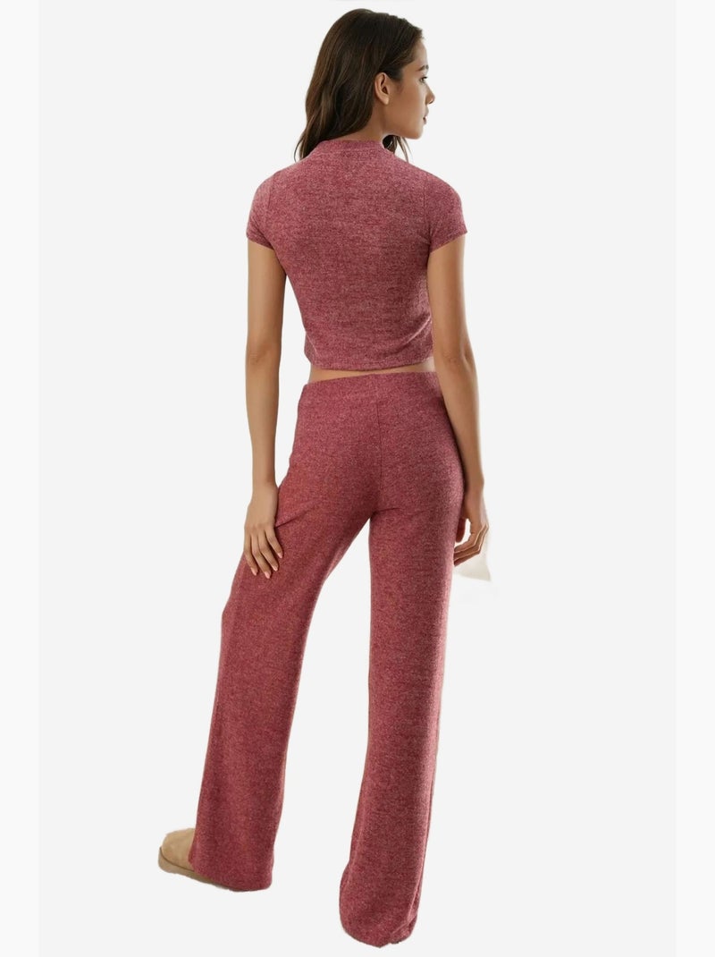 Pantaloni in maglia testurizzata morbida con vita elasticizzata hiccup Rosso bordeaux - Kiabi
