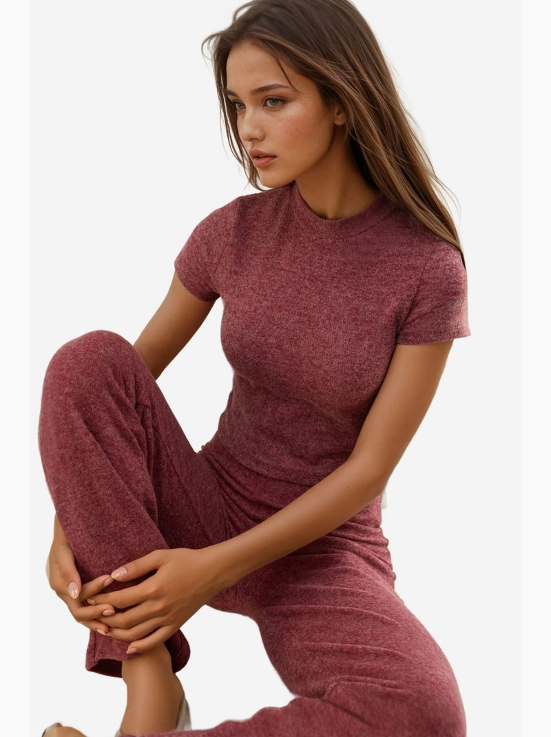 Pantaloni in maglia testurizzata morbida con vita elasticizzata hiccup Rosso bordeaux - Kiabi