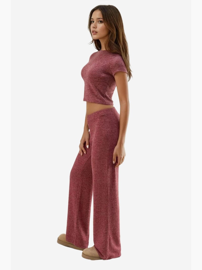 Pantaloni in maglia testurizzata morbida con vita elasticizzata hiccup Rosso bordeaux - Kiabi