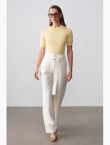 Pantaloni in misto lino a gamba ampia con cintura dilvin
