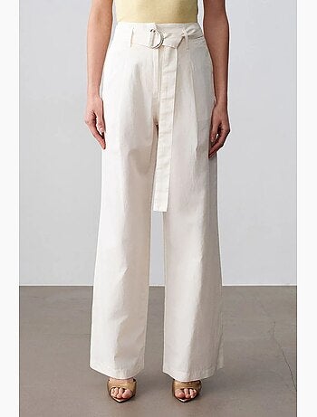 Pantaloni in misto lino a gamba ampia con cintura dilvin
