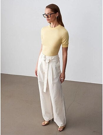 Pantaloni in misto lino a gamba ampia con cintura dilvin