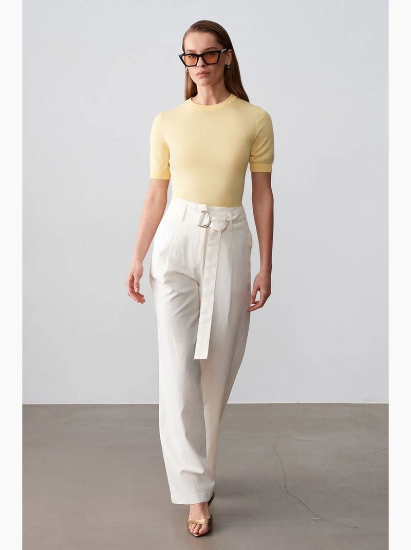 Pantaloni in misto lino a gamba ampia con cintura dilvin Bianco sporco - Kiabi