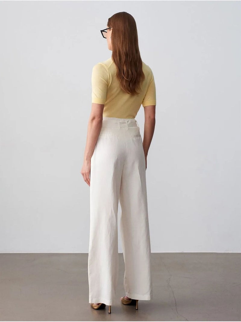 Pantaloni in misto lino a gamba ampia con cintura dilvin Bianco sporco - Kiabi