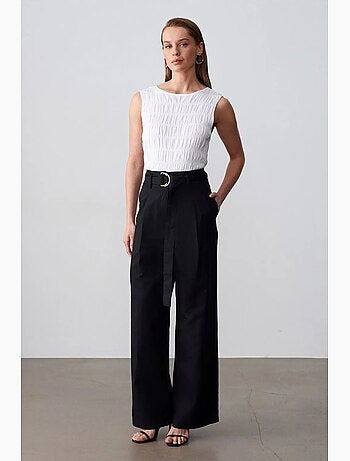 Pantaloni in misto lino a gamba ampia con cintura dilvin