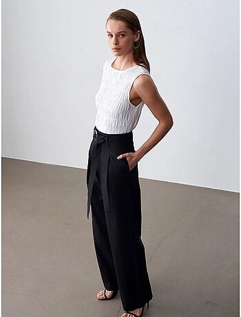 Pantaloni in misto lino a gamba ampia con cintura dilvin