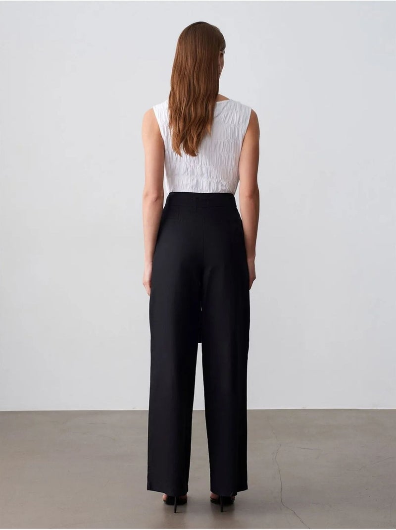 Pantaloni in misto lino a gamba ampia con cintura dilvin Nero - Kiabi
