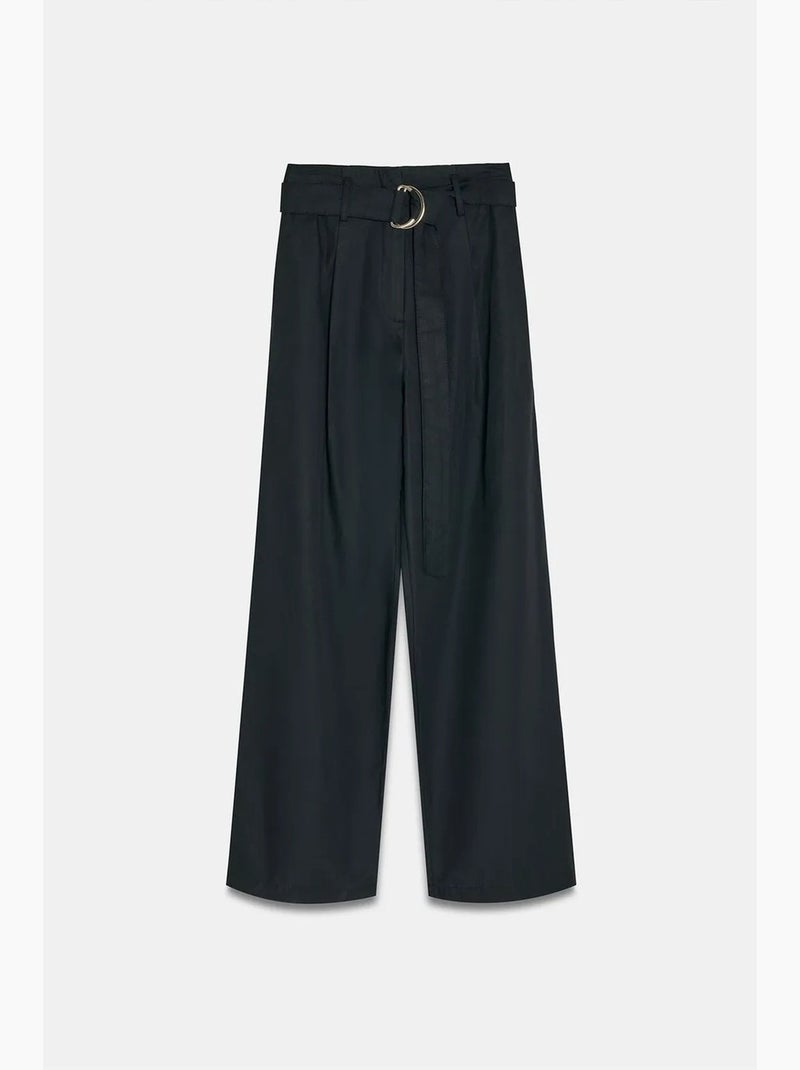 Pantaloni in misto lino a gamba ampia con cintura dilvin Nero - Kiabi